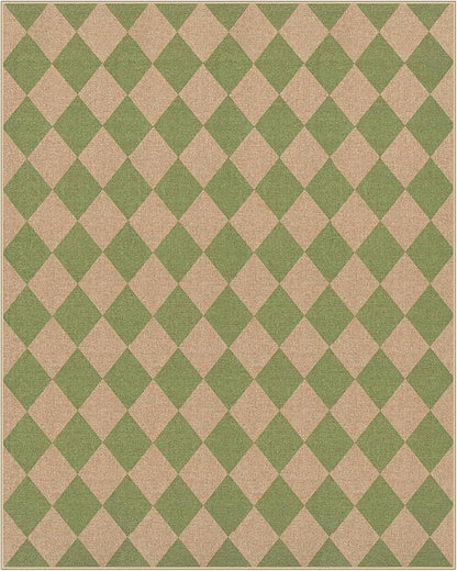 Lahome Checkered Dining Living Room Rug, 8x10 Washable Indoor Outdoor Easy Jute Rug, Farmhouse Neutral Diamond Non Slip Non Shedding Floor Carpet for Sunroom Deck Classroom Office