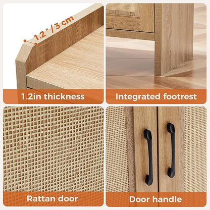 Shoe Cabinet Storage for Entryway, Natural Rattan Shoe Storage Cabinet, Wooden Shoe Rack Cabinet, Farmhouse Boho Wood Shoe Organizer Cabinet for Hallway