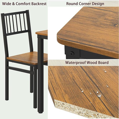 Teraves Dining Table Set for 4/Computer Desk,Kitchen Table with 2 Chairs and a Bench,Table and Chairs Dining Room Set 4 Piece Set for Dining Room (Teak, 120CM)