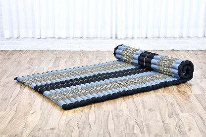Leewadee - Foldable Floor Mattress - Japanese Roll Up Futon -Trifold Tatami Mat- Guest Floor Bed - Camping Mattress - Thai Massage Mat, Kapok Filled, 75 x 39 inches, Blue