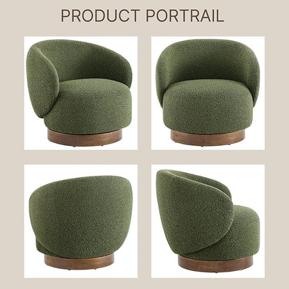 Swivel Accent Chair Round Barrel Armchair Upholstered Performance Fabric for Living Room Bedroom Waitingroom,2 Box,Moss Green