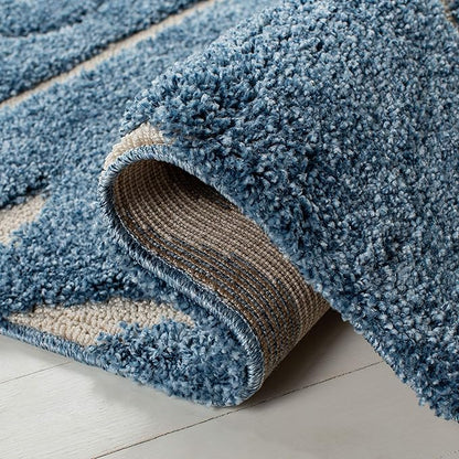 SAFAVIEH Florida Shag Collection X-Large Area Rug - 11' x 15', Light Blue & Cream, Scroll, Non-Shedding & Easy Care, 1.2-inch Thick Ideal for High Traffic Areas in Living Room, Bedroom (SG455-6011)