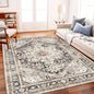 Area Rug 6'x9' Black-Purple Khaki Washable Vintage Traditional Floor Cover Thin Retro Kitchen Indoor Distressed Non Slip Carpet for Living Room Bedroom Dining Room