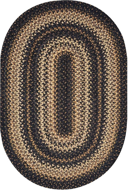 Homespice Kilimanjaro Premium Jute Braided Area Rug, 6' x 9' Oval Black and Brown, Reversible, Natural Jute Yarn Rustic, Country, Primitive, Farmhouse Style - 30 Day Risk Free Purchase