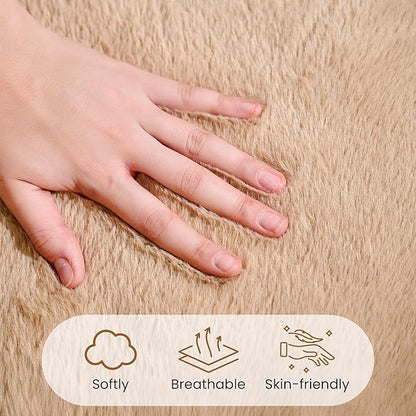 Bean Bag Chair with Filler Included, Faux Fur Comfy Chair with Petal Arm Rest Fluffy Reading Chair for Bedroom, Living Room, Dorm, Game - Taupe, Large, Low Support