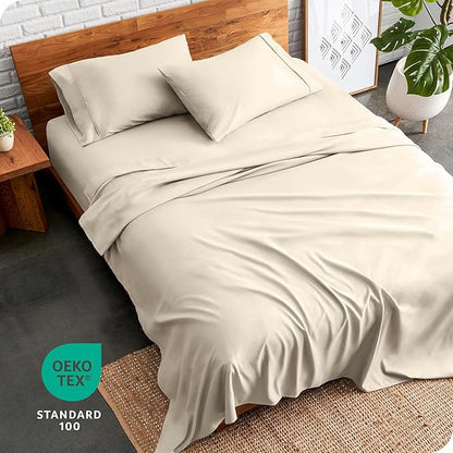 Bare Home Short Queen Sheet Set - 1800 Ultra-Soft Microfiber - Double Brushed - Deep Pockets - Easy Fit - 4 Piece Set - Bed Sheets (Short Queen, Sand)
