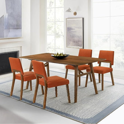 Armen Living Channell Mid Century Modern 5 Piece Walnut Wood Dining Table Set with Orange Fabric
