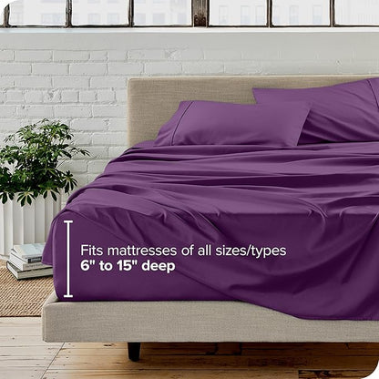 Bare Home Split Head Flex King Sheet Set - 1800 Ultra-Soft Microfiber Bed Sheets - Double Brushed - Deep Pockets - Easy Fit - 4 Piece Set - FlexTop King Bedding Sheets (Split Head Flex King, Plum)