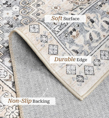 zesthome 9x12 Area Rugs,Stain Resistant Washable Rug,Ultra-Thin Rugs for Living Room,Bedroom,Non-Slip Backing Home Decor Large Area Rug (Beige,9'x12')