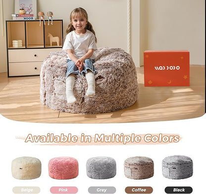 MAXYOYO Kids Bean Bag Chair, Stuffed Faux Fur Bean Bag for Toddler, Ultra Soft Floor Sofa with High-Density Foam Filling, Lazy Chair for Living Room, Playroom, Nursery Room