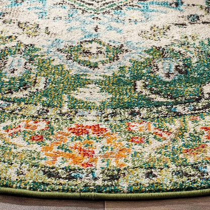 SAFAVIEH Monaco Collection Area Rug - 8'8" Round, Forest Green & Light Blue, Medallion Distressed Design, Non-Shedding & Easy Care, Ideal for High Traffic Areas in Living Room, Bedroom (MNC243F)