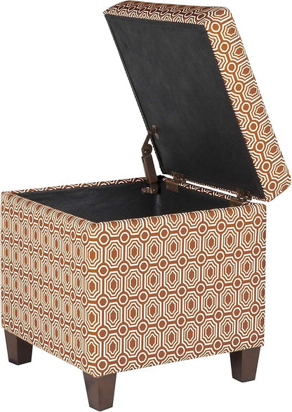 HomePop Upholstered Storage Cube Ottoman with Hinged Lid, Orange Geometric 17" x 17" x 18"