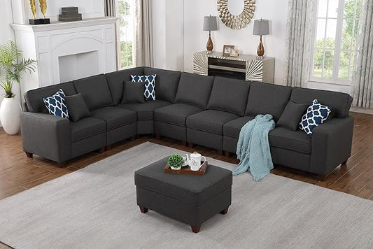 Leio Sectional Modular Sofa with Ottoman for Living Room, Apartment, Bedroom, Office, Dorm