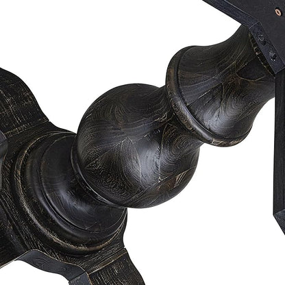 I55-11-TP Breakfast Table with Acacia Wood Round Tabletop and Stylish Pedestal Base - Sand Blasted Black Finish