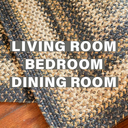 Homespice Kilimanjaro Premium Jute Braided Area Rug, 6' x 9' Rectangular Black and Brown, Reversible, Natural Jute Yarn Rustic, Country, Primitive, Farmhouse Style - 30 Day Risk Free Purchase