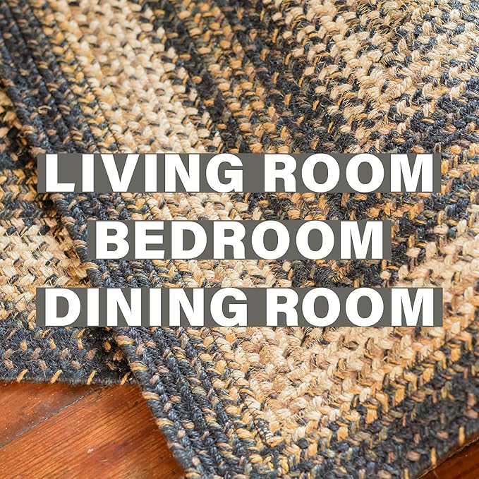 Homespice Kilimanjaro Premium Jute Braided Area Rug, 5' x 8' Oval Black and Brown, Reversible, Natural Jute Yarn Rustic, Country, Primitive, Farmhouse Style - 30 Day Risk Free Purchase