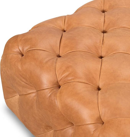 POLY & BARK Turin Ottoman in Full-Grain Pure-Aniline Dyed Italian Tanned Leather in Cognac Tan