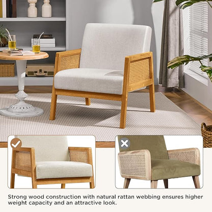 Yaheetech Beige Accent Chair, Armchair with Wood Legs, Mid Century Living Room Chair, Linen Fabric Lounge Chair for Bedroom Reading Room, Beige