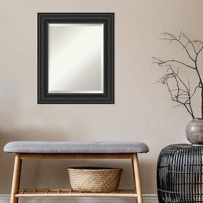 Amanti Art Black Bathroom Mirror for Over Sink, 26x22 Shipwreck Black Rectangle Vanity Mirror, Small Rustic Farmhouse Frame, Hangs Horizonally and Vertically, Bathroom Wall Decor, Beveled Edge