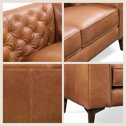 Poly & Bark Essex Leather Couch - 89-Inch Sofa with Tufted Back - Full-Grain Leather Sofa for Living Room with Feather-Down Topper - Living Room Couch - Vintage Italian Leather in Cognac Tan