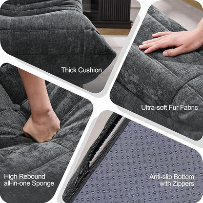 Hobestluk Bean Bag Chairs for Adults Giant Bean Bag Chair Memory Foam BeanBag Chair Bean Bag Sofa with Filler Faux Fur Fireside Beanbags Lazy Sofa for Living Room Bedroom (Darkgrey Chenille, 3-Seater)