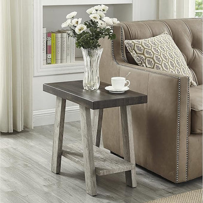 Roundhill Furniture Athens Contemporary Two-Tone Wood Shelf Side Table, Weathered Walnut and Gray