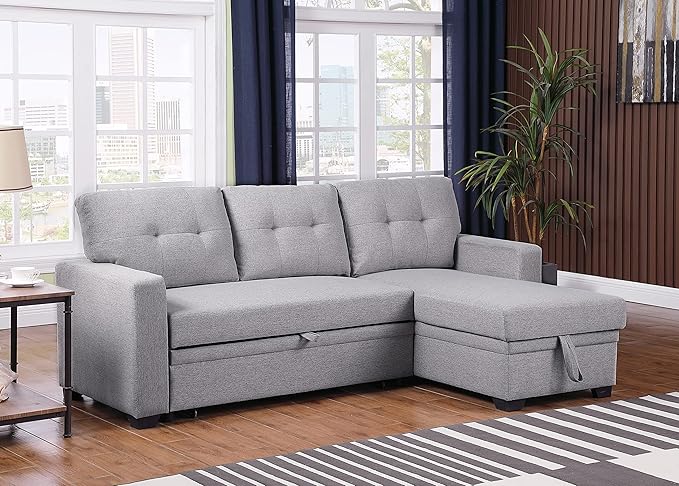 Devion Furniture Maison 4-in-1 Convertible L Shaped Couch with Pull Out Bed and Storage, Sectional Sleeper Sofa with Reversible Chaise for Living Room, Apartment, Bedroom, Office
