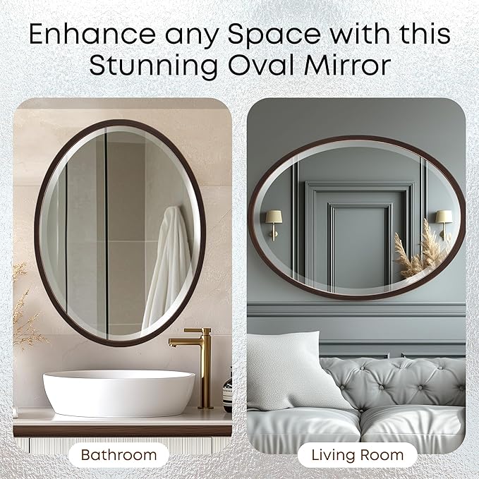 OVALCREST - Oval Wooden Beveled Wall Mirror for Home Decor, Bathroom, Vanity, Bedroom, Living Room, Hallway - London Style (Rubbed Bronze) 21.1 x 25.1