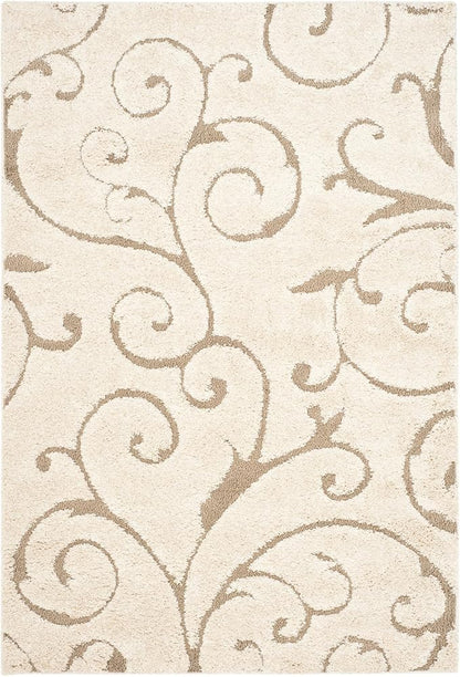 SAFAVIEH Florida Shag Collection Accent Rug - 3'3" x 5'3", Grey, Scroll Design, Non-Shedding & Easy Care, 1.2-inch Thick Ideal for High Traffic Areas in Entryway, Living Room, Bedroom (SG455-8013)