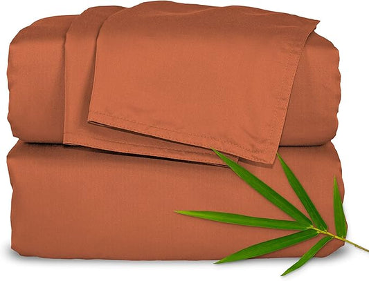 California King Sheets by Pure Bamboo, Genuine 100% Organic Viscose Derived from Bamboo Bed Sheet Set, Soft & Cooling, Double Stitching, Lifetime Quality Promise (California King, Terracotta)