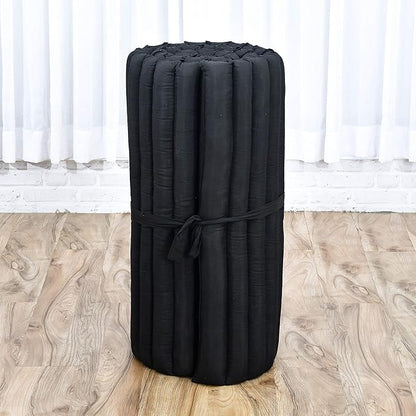 Leewadee - Foldable Floor Mattress - Japanese Roll Up Futon -Trifold Tatami Mat- Guest Floor Bed - Camping Mattress - Thai Massage Mat, Kapok Filled, 75 x 28 inches, Black