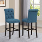 Roundhill Furniture Hendley Solid Wood Tufted Bartools, Set of 2, Blue