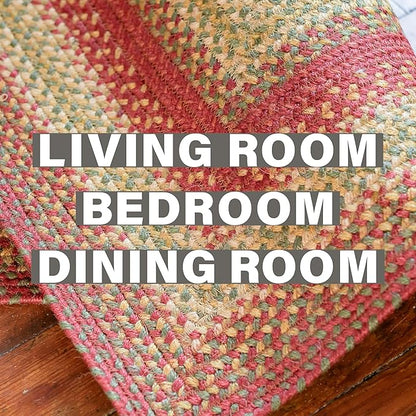 Cider Barn Cranberry Red Braided Area Rug, Jute, 6x9' Rectangle - Perfect Country Primitive Decor for Dining Room, Living Room, Everywhere
