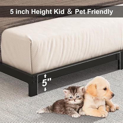 5 Inch Low King Size Bed Frame, Heavy Duty Bed Frame King Size Low Profile, No Box Spring Needed, Easy Assembly, Noise Free, Black
