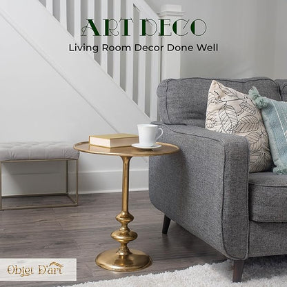 OBJET D'ART Small Round Gold End Table, Rachel, 23" Height, Vintage Metal Accent, Side, Pedestal, Coctail and Drink Tables for Living Room and Small Spaces