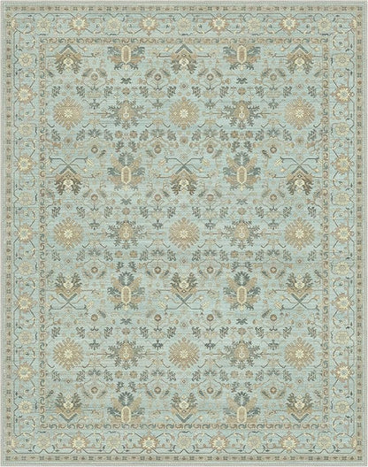 8X10 Area Rugs Machine Washable Runner Rugs for Living Room Bedroom Hallway, Non Slip Indoor Soft Accent Distressed Boho Vintage Print Lightweight Thin Low Pile Carpet, Misty Blue