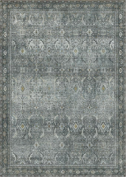 8X10 Area Rugs Machine Washable Rugs for Living Room, Vintage Boho Large Rugs for Bedroom Dining Room, Non Slip Indoor Soft Distressed Lightweight Thin Low Pile Carpet, Slate Grey