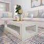Plank+Beam 40" Modern Rectangular Coffee Table with Shelf, Solid Wood Center Table with Storage, 2 Tier Tea Table for Living Room, White Sand Wirebrush