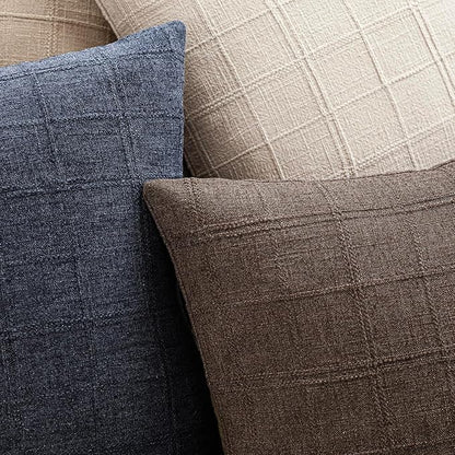 Foindtower Set of 2 Decorative Linen Check Throw Pillow Covers Neutral Farmhouse Lumbar Cushion Covers Modern Boho Home Decor for Sofa Chair Couch Bedroom Living Room Outdoor,12×20 Inch,Dark Brown