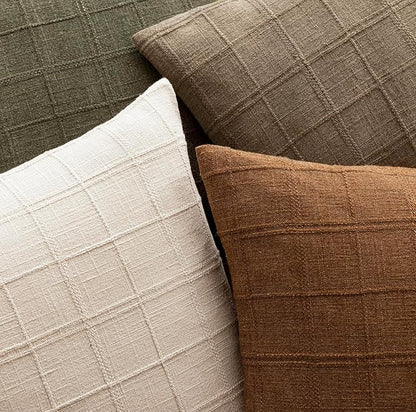 Foindtower Set of 2 Decorative Linen Check Throw Pillow Covers Neutral Farmhouse Lumbar Cushion Covers Modern Boho Home Decor for Sofa Chair Couch Bedroom Living Room Outdoor,12×20 Inch,Light Brown