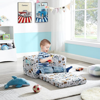 Ulax furniture Kids Sofa Couch, Children Flip-Out Chair 2-in-1 Toddler Chairs Convertible Sofa to Lounger, Children Furniture for Playroom