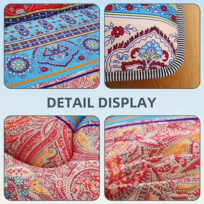 Bohemian Retro Japanese Floor Mattress, Vintage Floral Tatami Floor Mat, Portable Roll up Futon Mattress for Guest,Tavel (C,Twin 80" x 36")