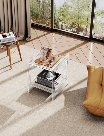 Acrylic Nightstand Colorful Bedside Table with Open Storage Shelf,Clear Side Table for Living Room (1, Clear)