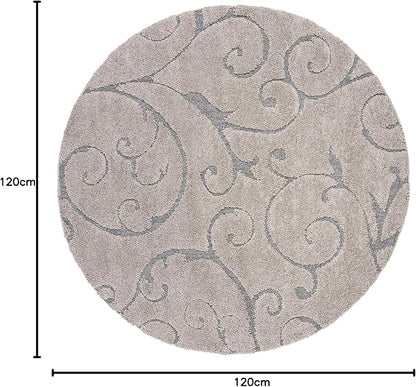 SAFAVIEH Florida Shag Collection Area Rug - 10' Round, Grey & Light Blue, Scroll Design, Non-Shedding & Easy Care, 1.2-inch Thick Ideal for High Traffic Areas in Living Room, Bedroom (SG455-1160)