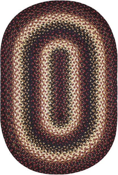Homespice Prescott Jute Braided Oval Rugs 5x8' - Primitive Style Red and Black Rugs for Living Room and Dining Room