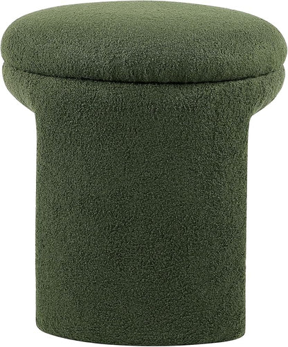 Furniture of America Rami Modern 18-inch Solid Wood Upholstered Ottoman with Pedestal Base, Vanity Stool Chair, Small Foot Stool for Bedroom, Living Room, Entryway, Green