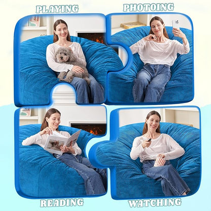 HABUTWAY 4FT Bean Bag Chair,Giant Bean Bag Chairs for Adults,Big Bean Bags with Memory Foam Filled, Large Beanbag Chairs with Soft Corduroy Cover-Blue
