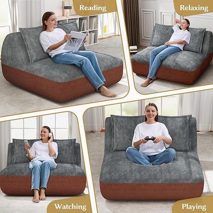 Hobestluk Small Sofa Couch Lounge Sofa Chair for Living Room, Comfy Memory Foam Couch, Mini Sofa with Side Pocket for Living Room, Bedroom (Terracotta+Grey)