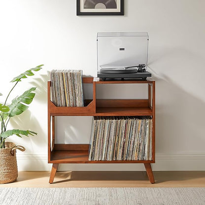 Crosley Furniture Asheville Mid-Century Modern Media Console Record Player Stand, Storage for Vinyl Records, Medium, Walnut