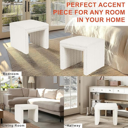 HomePop Modern Channel Tufted Ottoman Home Décor|Ottoman for Living Room & Bedroom - Cream Boucle
